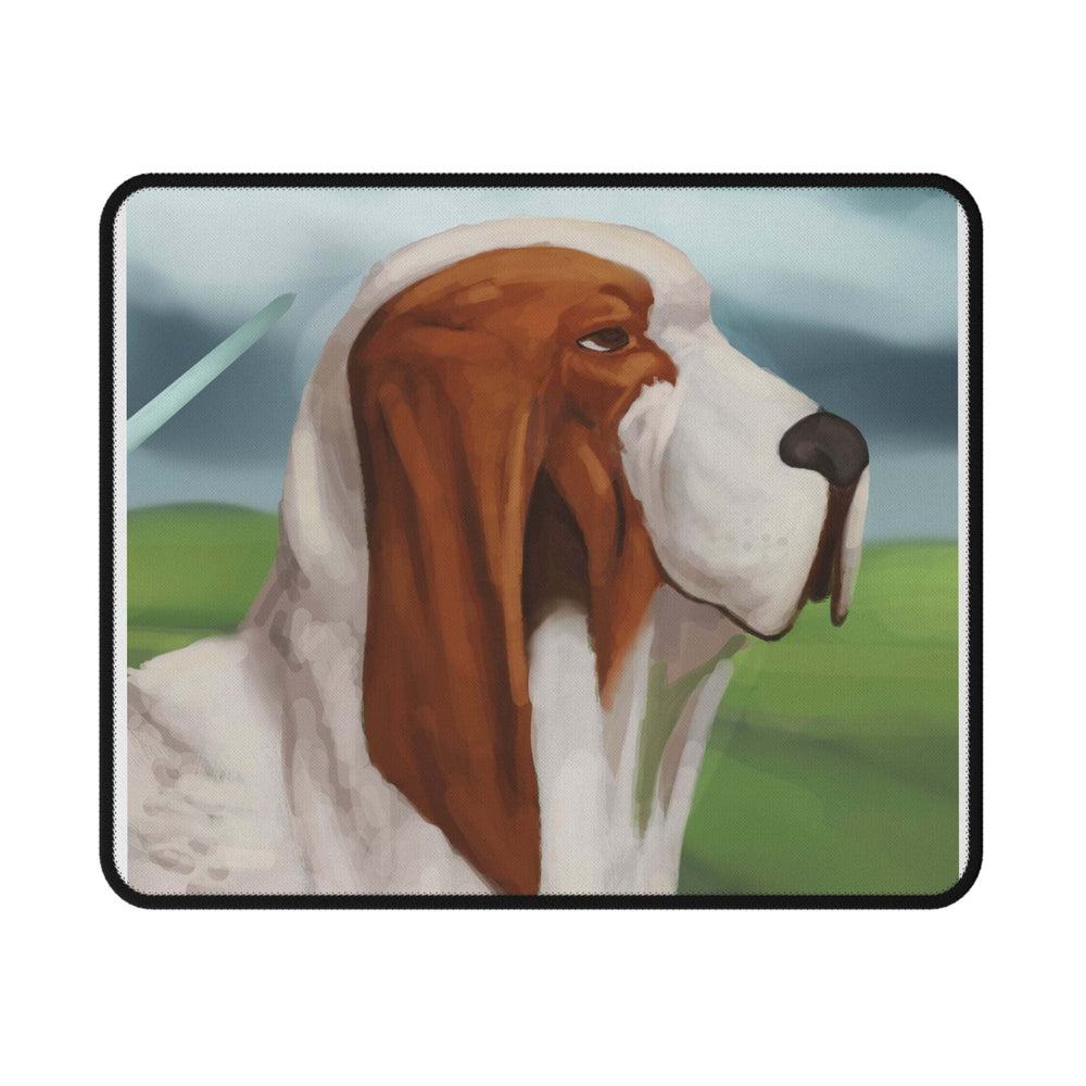 Basset Hound Gaming Mouse Pad with non-slip rubber base and fade-resistant artful basset hound portrait on soft polyester surface