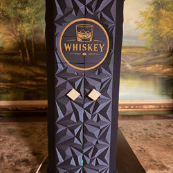 Premium whiskey display box with dual doors and warm LED lighting showcasing spirits on display