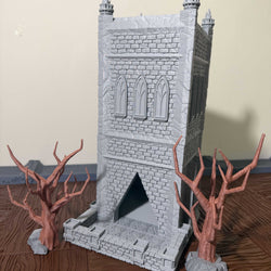 Gothic Dice Tower with intricate gothic architecture and detailed carvings for tabletop gaming
