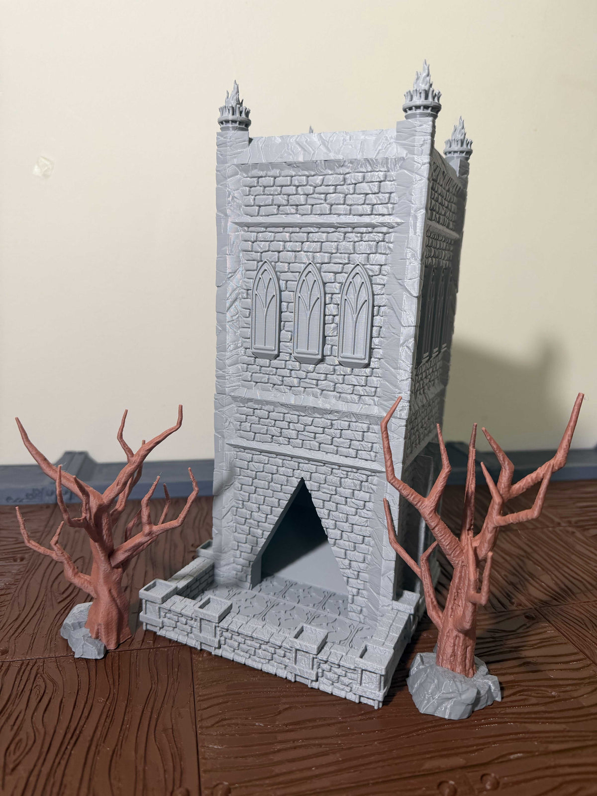Gothic Dice Tower with intricate gothic architecture and detailed carvings for tabletop gaming