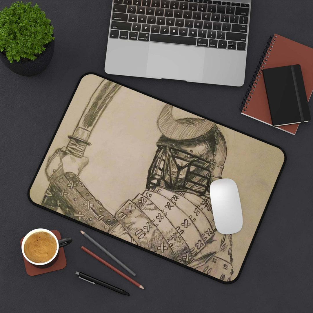 Hand-Drawn Bushido Warrior vintage sketch on a non-slip neoprene mousepad with stitched edges