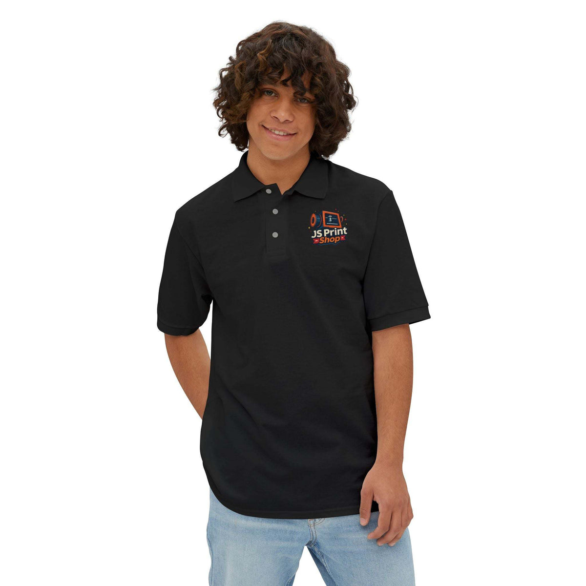 JS Print Shop men's 100% ring-spun cotton piqué polo shirt with welt-knit collar and pearlized buttons