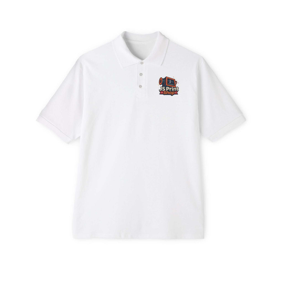 JS Print Shop men's classic fit piqué polo shirt with pearlized buttons and welt-knit collar