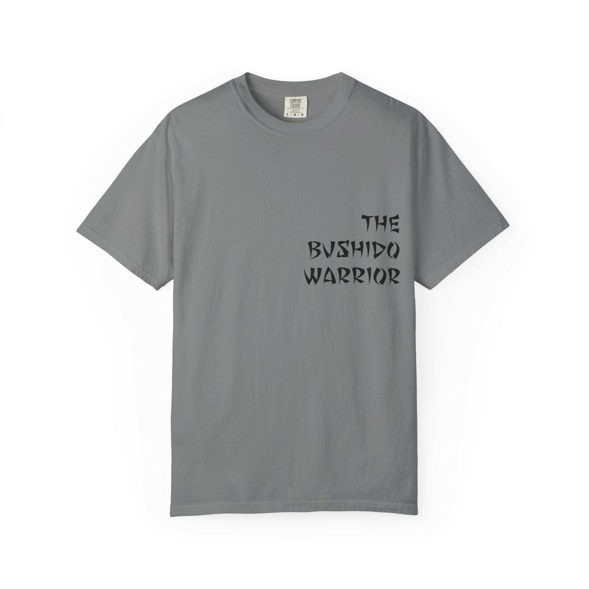 Samurai T-Shirt with hand-drawn samurai graphic and "The Bushido Warrior" chest print on garment-dyed cotton tee