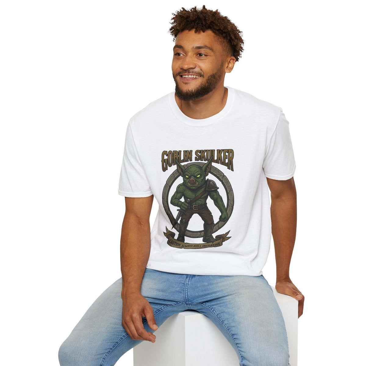 Goblin Stalker T-Shirt with vintage-insignia goblin graphic on lightweight crew-neck cotton tee
