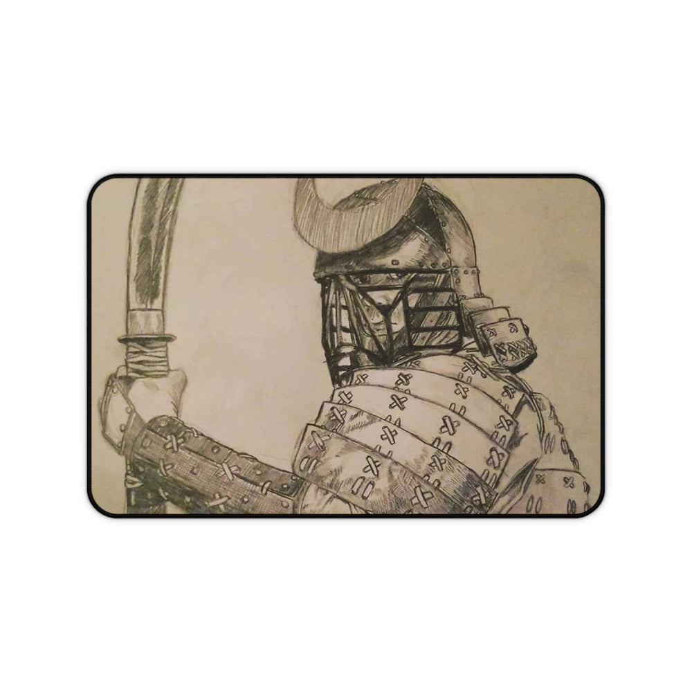 Hand-drawn Bushido warrior on vintage sepia mousepad with non-slip neoprene backing and stitched edges
