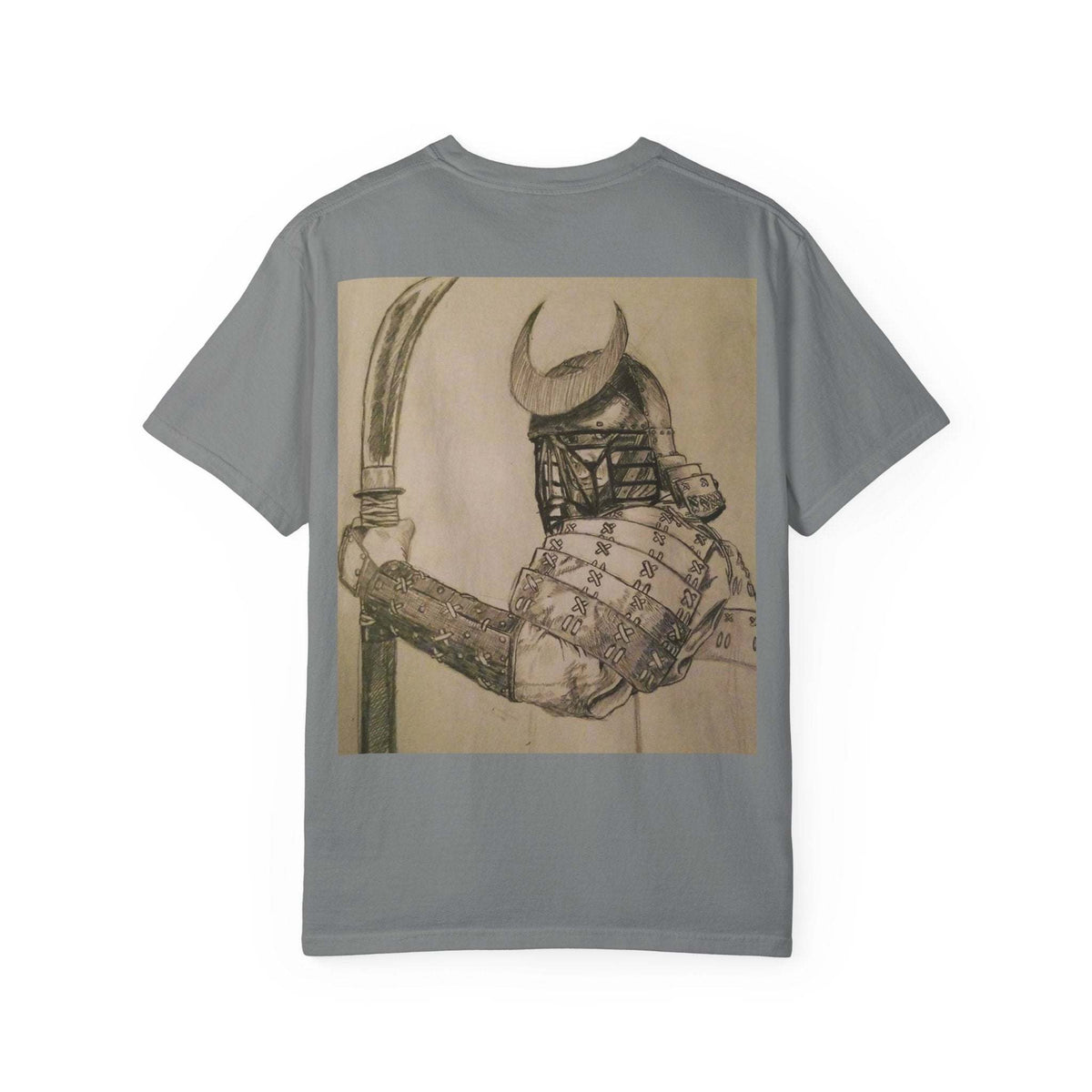 Samurai T-Shirt with hand-drawn warrior graphic and vintage garment-dyed fabric