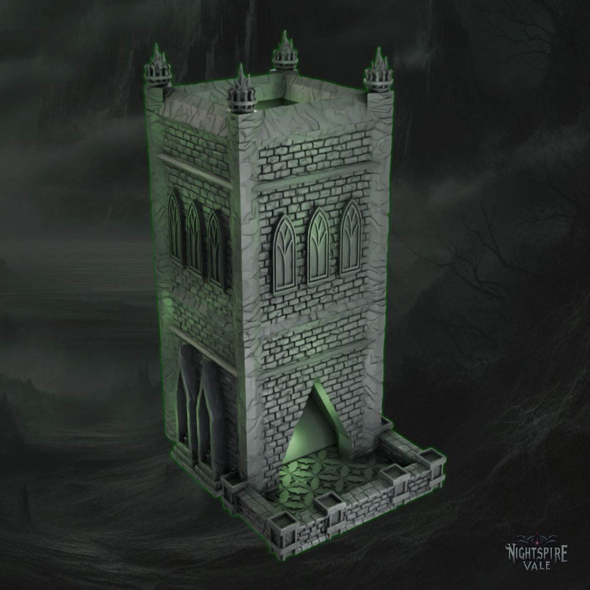 Intricate Gothic Dice Tower with dark medieval design and ornate details