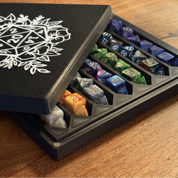 Customizable dice storage organizer with magnetic lid and personalized name option