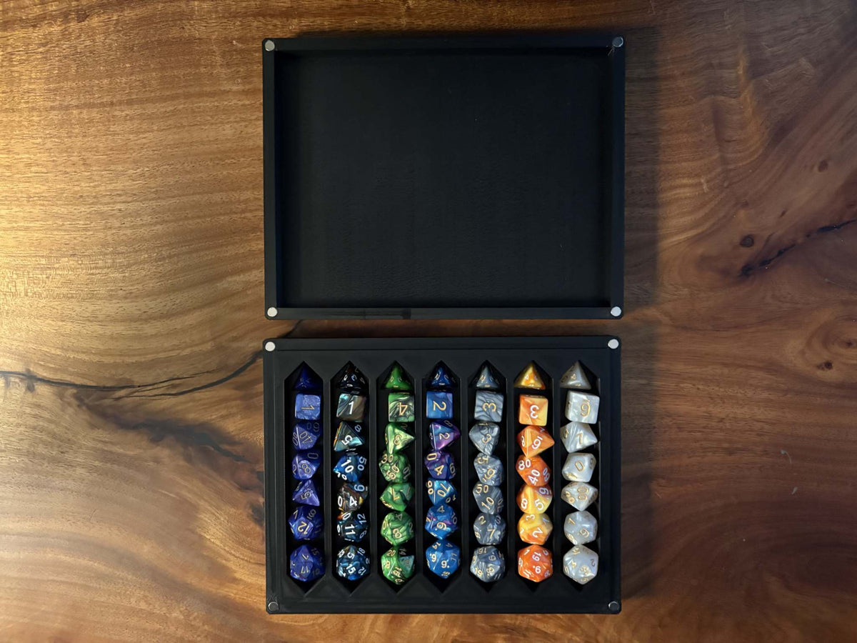 Dice Storage Tray – Magnetic Lid RPG Organizer (Holds Multiple Sets) 🎲