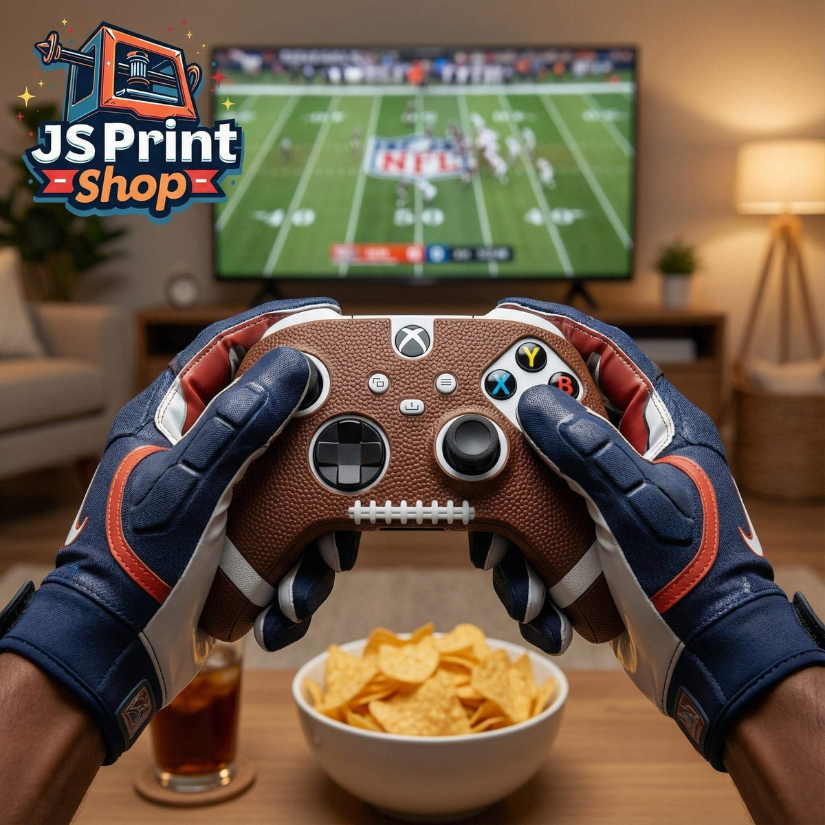 Football themed game controller cover with textured pigskin design and white laces for Xbox and PS5 controllers