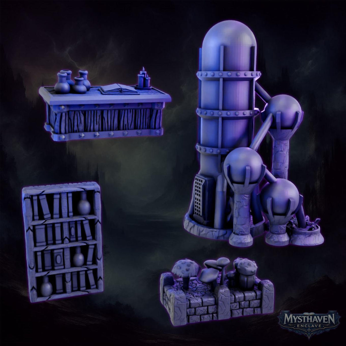 Mysthaven Enclave alchemist scatter game pieces and terrain accessories