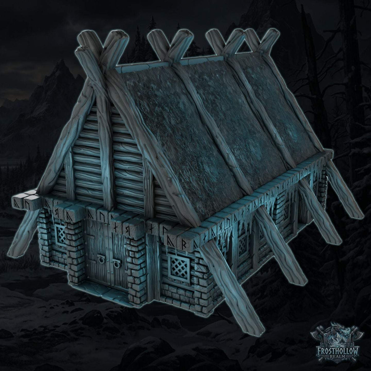 Nightspire Vale Berserker Beer Hall nighttime exterior with glowing lights