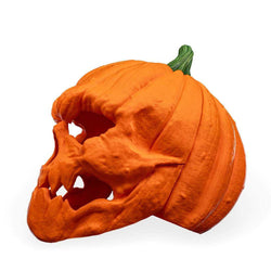 Pumpkin Head Mask in textured orange with a green stem and sculpted, jagged open mouth