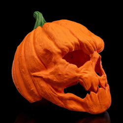 Pumpkin Head Mask in textured orange with a green stem and sculpted jagged eye and mouth openings